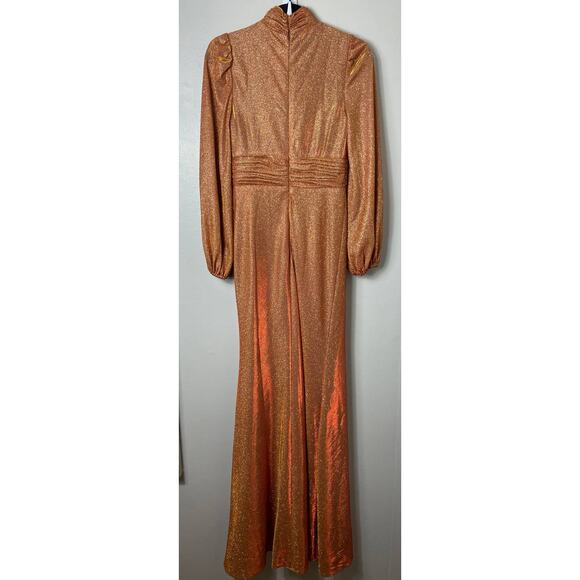 NWT MAC DUGGAL DRESS 2 RUST ORANGE SPARKLE METALLIC GLITTER MODEST WEDDING GUEST - Picture 5 of 16